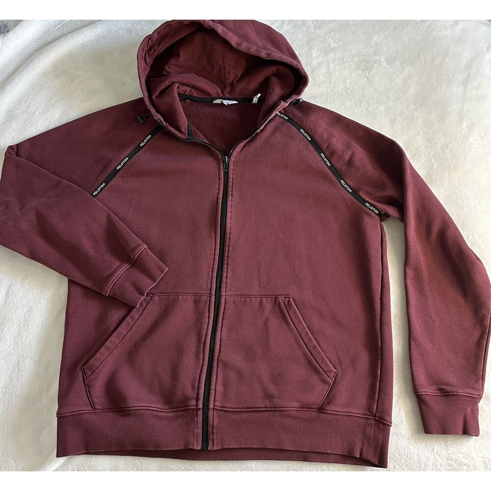 Peloton Heavyweight Taped Full Zip Hoodie Maroon Burgundy Fleece Size M